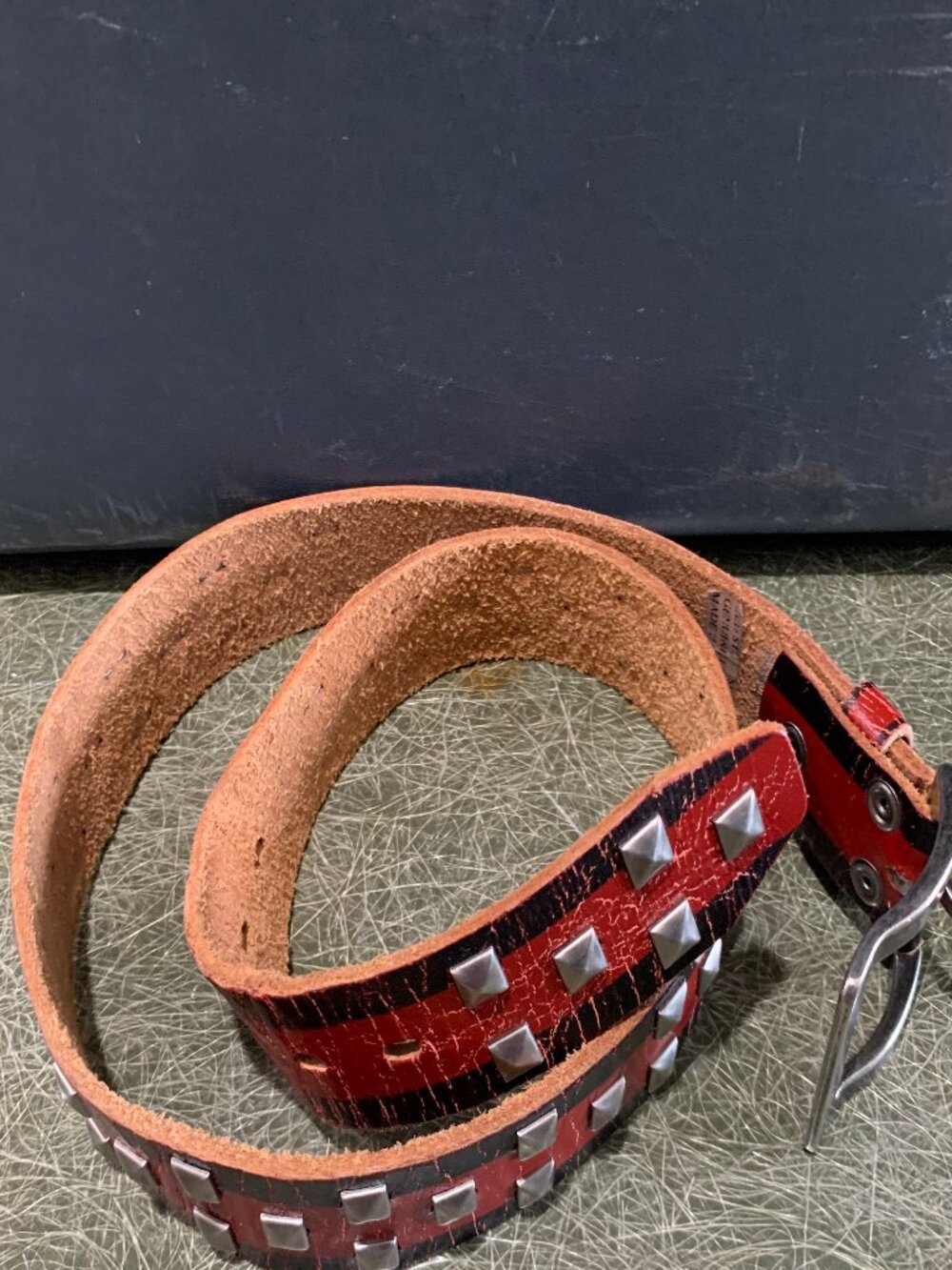 VINTAGE LEATHER STRIPED STUDDED BELTS SIZE XL